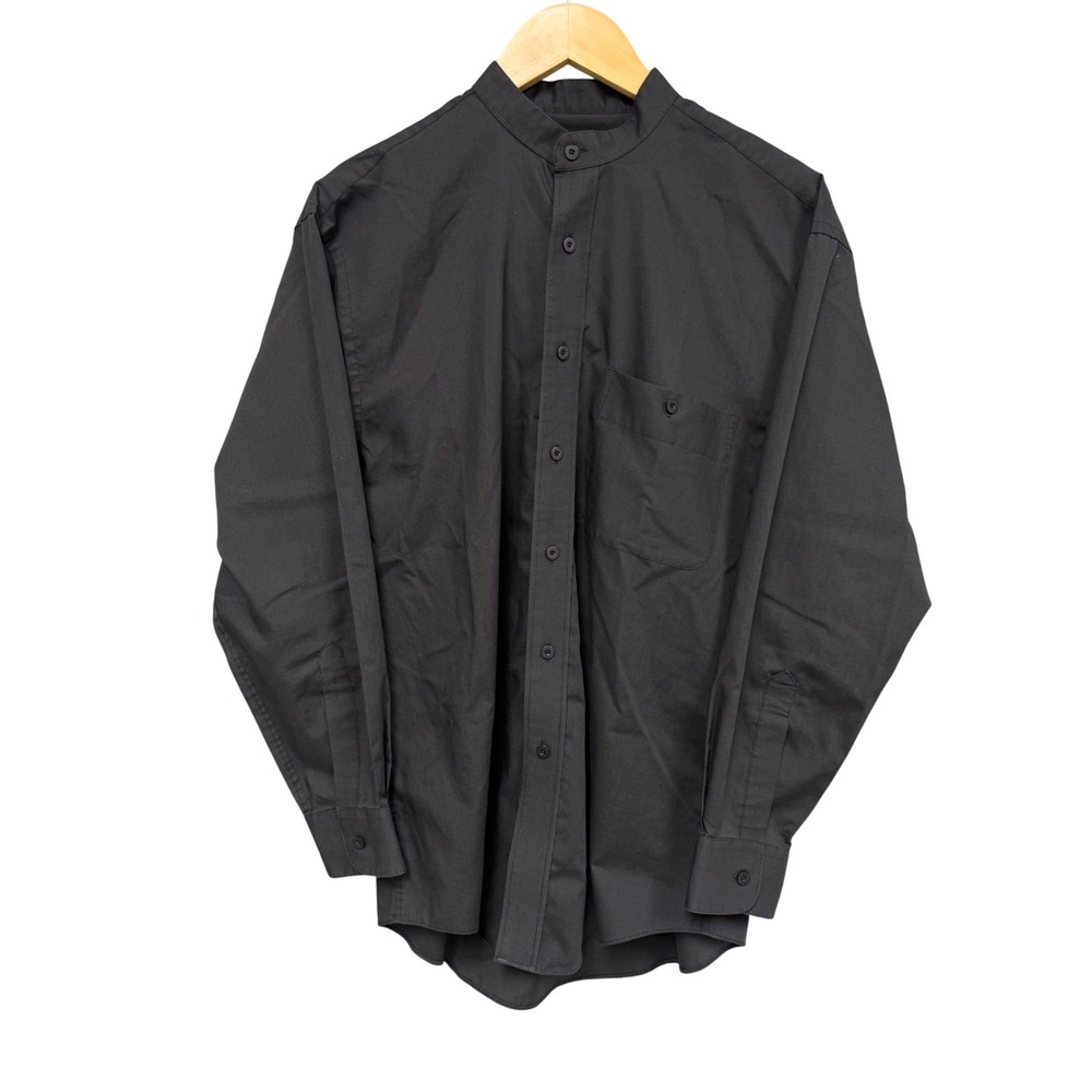 Yves Saint Laurent Button Up Men 15.5 32-33 Black Band Collar Luxury Shirt EUC